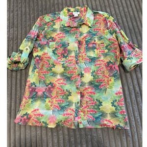 Jaclyn Smith Collection Tropical Floral Print Blouse Top Button Up Womens Sz L‎